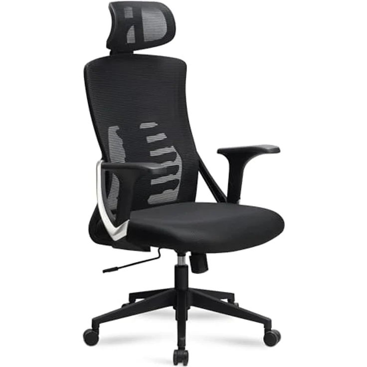 MID.YOU Drehstuhl Schwarz, Textil, ergonomisch mit Wippfunktion, 360° drehbarer Sitzfläche, S-Form Rückenlehne, inklusive Armlehnen, für Arbeitszimmer – Bild 1
