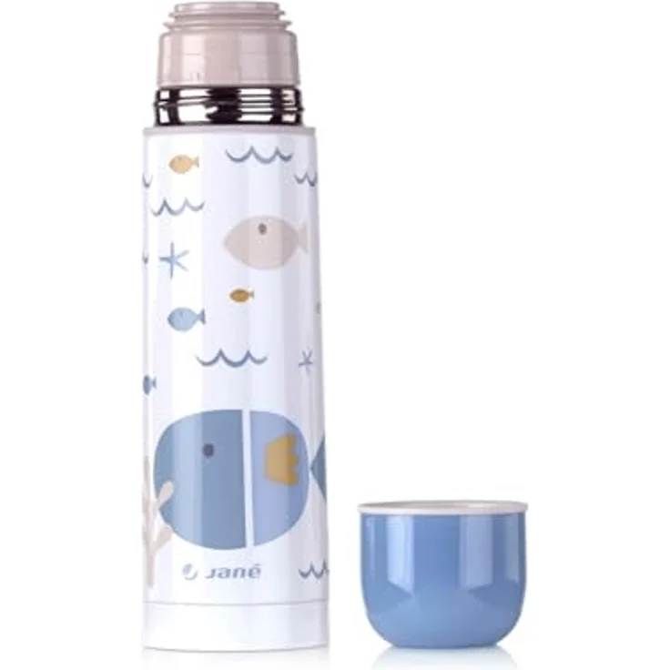 Jané Thermoskanne, 50 cl, breite Öffnung, Edelstahl, bis zu 10 Stunden, Becher, Blau – Bild 1