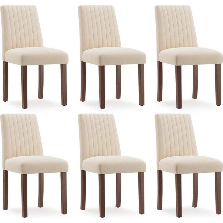 MALOL Esszimmerstühle 6er Set, Stuhl Esszimmer, Küche Essstühle, Gepolsterte Küchenstühle mit Rückenlehne & Holzbeinen, Stoff-Dining Chairs für Esszimmer, Restaurant, Beige