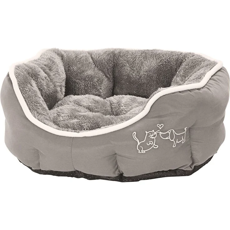 Dehner Tierbett Sammy, oval, grau, versch. Größen, hochwertiges Hundebett/Katzenbett, mit herausnehmbarem Liegekissen – Bild 1