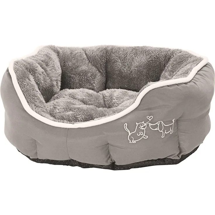 Dehner Tierbett Sammy, oval, grau, versch. Größen, hochwertiges Hundebett/Katzenbett, mit herausnehmbarem Liegekissen