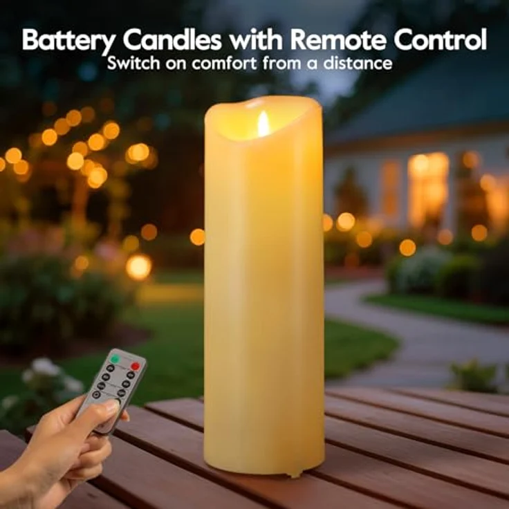 EXTSUD 31.5cm×10cm LED kerzen mit Fernbedienung Spritzwassergeschützt Led Candles mit Timer Flackernde Flamme elektrische Kerzen Batterie Outdoor Stumpenkerzen (Langlebige 500 Stunden, 1 Stück) – Bild 2