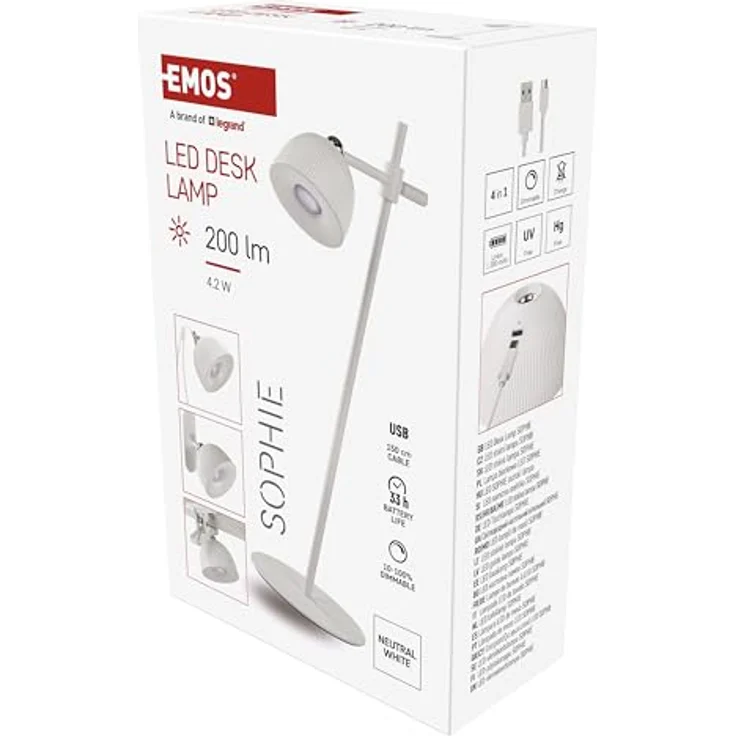 EMOS LED Akku-Tischlampe SOPHIE 4in1, 4,2W, 200lm, 1200mAh Li-Ion Akku mit 33h Leuchtdauer, dimmbar, neutralweiß, weiß, Z7635W – Bild 6