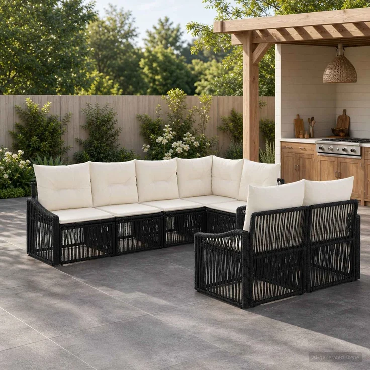 vidaXL Gartensofa-set 7 stk. 7-Sitzer Schwarz Poly-Rattan 3436063 – Bild 1