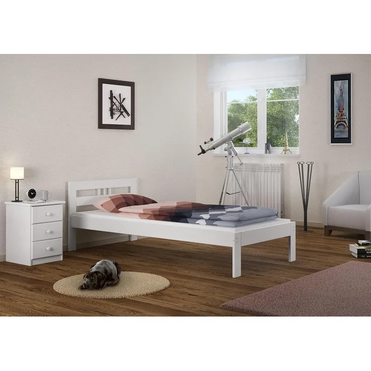 Einzelbett Futonbett 100x200 Kieferbett Massivholz weiß Bettgestell ohne Zubehör 60.64-10 W oR