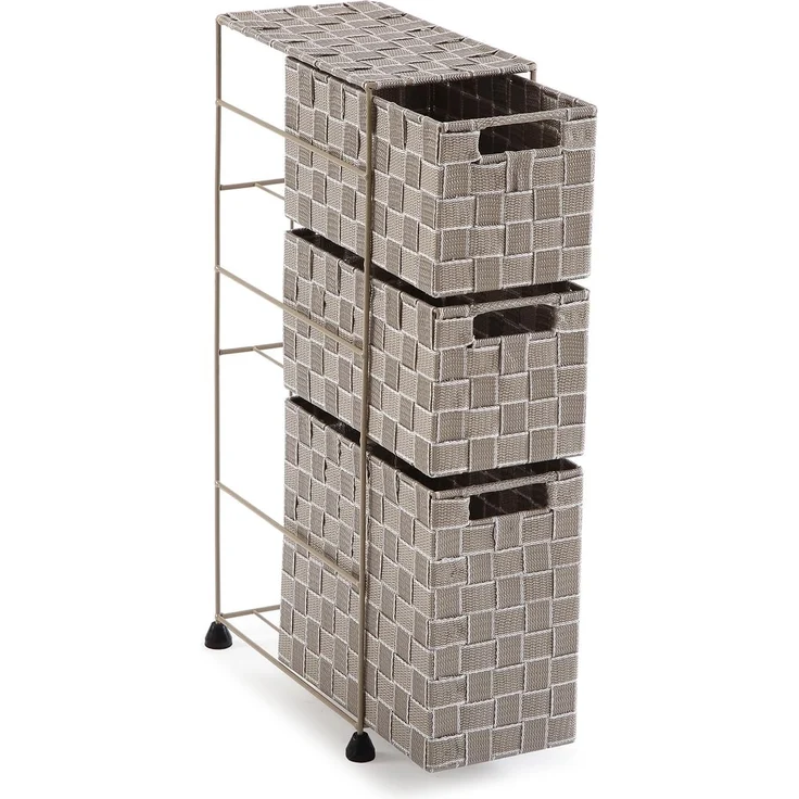 Versa Nilo Zusatzmöbel für das Badezimmer, Badezimmerregal mit 3 Aufbewahrungskörben, Maße (H x L x B) 57 x 15,5 x 28 cm, Texturierter Kunststoff, Beige – Bild 3