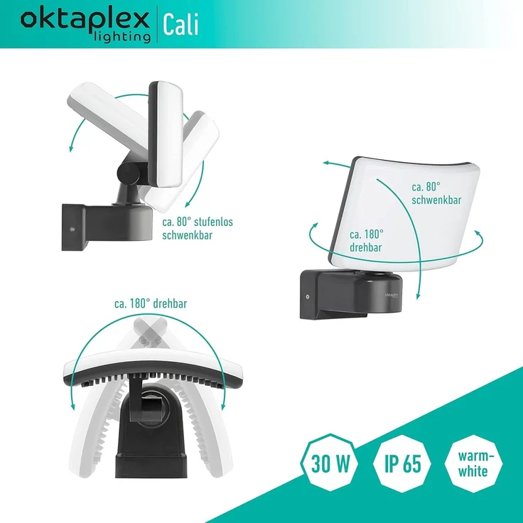 Oktaplex lighting LED Außen-Wandleuchte Oktaplex Cali Außenstrahler 3000K 30W, Diffusor, LED fest integriert, Warmweiß, Außenstrahler LED anthrazit Außenlampe Flutlichtstrahler – Bild 2