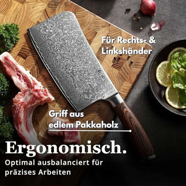 Wakoli Hackmesser EDIB Sakura Damast Knochenhackmesser Küchenmesser 18 cm Klinge – Bild 4