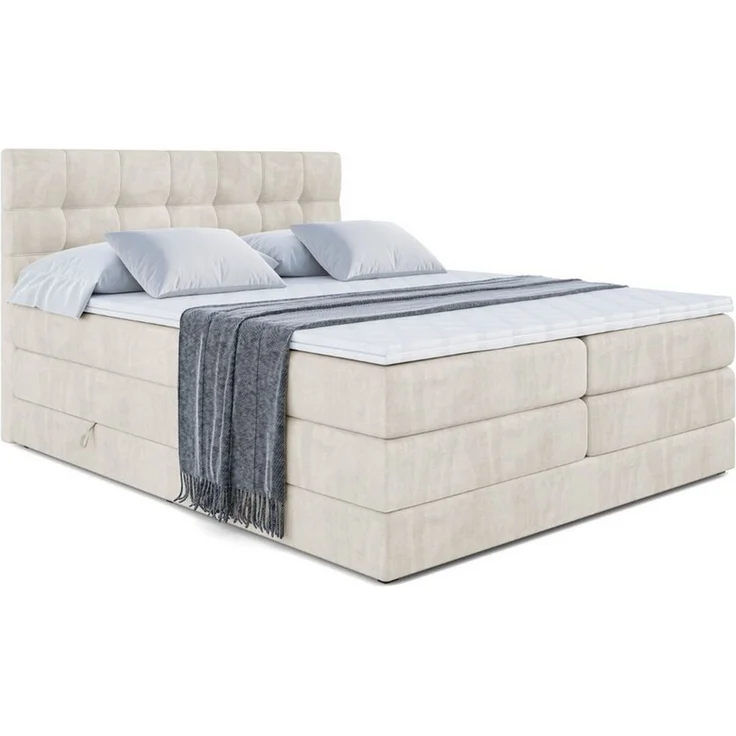 ALTDECOR Boxspringbett BERO KING (mit Matratze und Lattenrost Topper Polsterbett mit Bettkasten Boxbett), H4 Multipocket, H3 Bonellfederung, Doppelbett Springboxbett – Bild 2