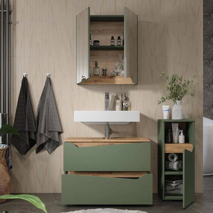 Badmöbel-Set Marelle Grün/Artisan-Eiche 3-teilig Vicco – Bild 5