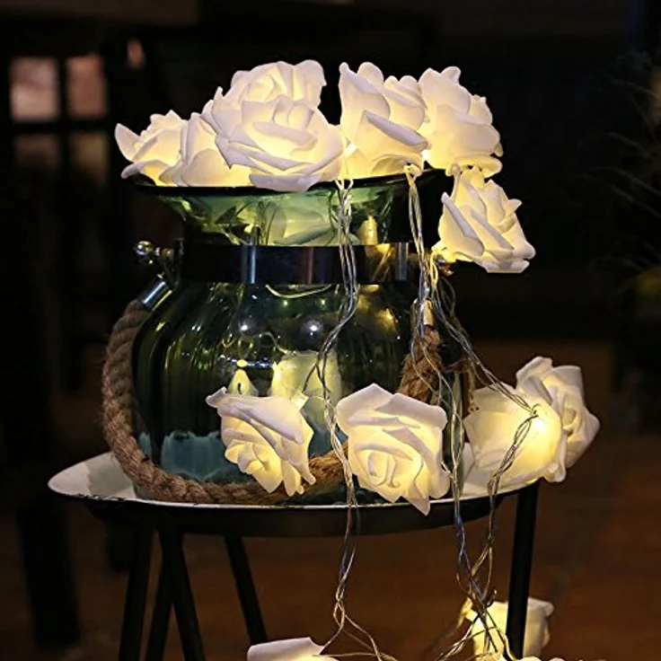 COZY HOME LED-Lichterkette Rosen Lichterkette Batterie & Stecker -, 5 Meter & 20 Blumen LED Warmweiß I Batterie&Stecker I Innenanwendung – Bild 7