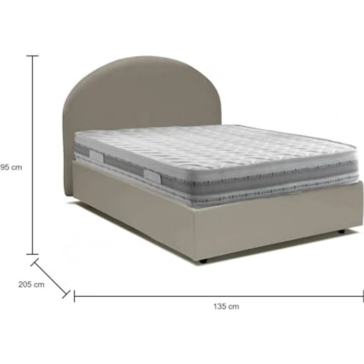 Talamo Italia - Colomba Doppelbett, Bettkasten mit Kunstlederbezug, 100 % Made in Italy, Öffnung vorne, inklusive Matratze 120 x 190 cm, taubengrau – Bild 2