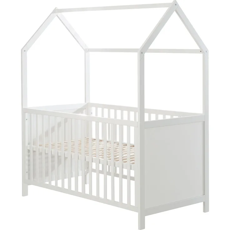 roba Hausbett 70 x 140 cm - Babybett in Hausoptik - Höhenverstellbar - Umbaubar - Holz weiß