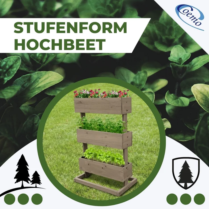 Coemo Mittleres Vertikalbeet Grau Hochbeet 3 Etagen inkl. Pflanzfolie 50x30x75 – Bild 2