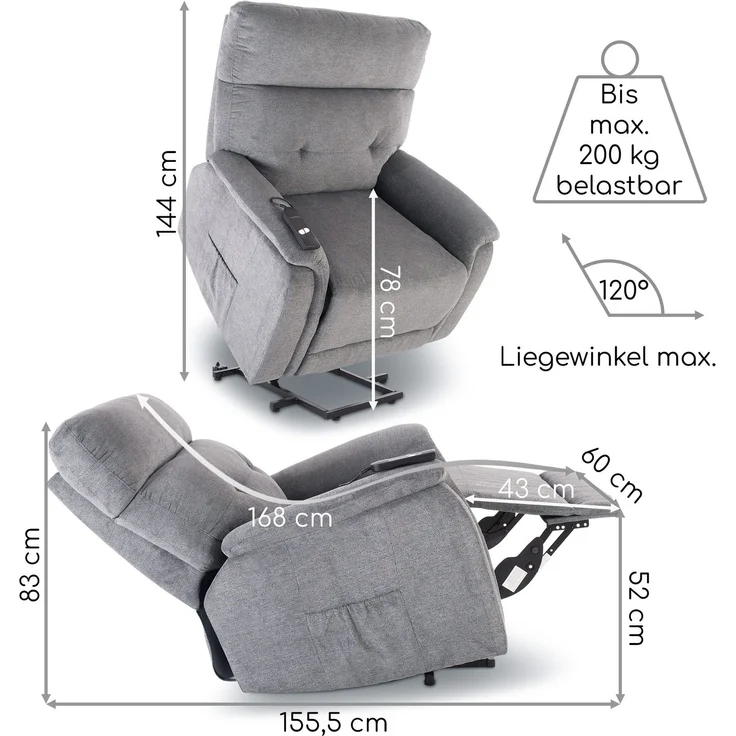 Raburg XXL-Sessel Fernsehsessel mit Aufstehhilfe, Relaxsessel mit Liegefunktion, Samson, elektrisch mit Fernbedienung, 1 Motoren, bis 200 kg – Bild 9