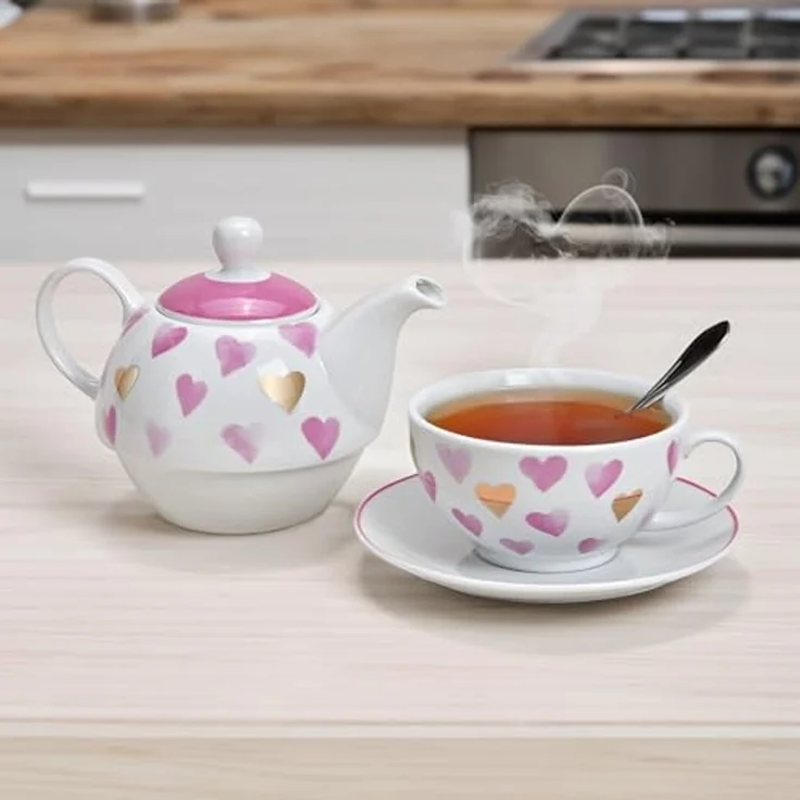 matches21 HOME & HOBBY Teekanne Tea for One Tee Set Herzen rosa gold, 0.6 l, (1-St) – Bild 3