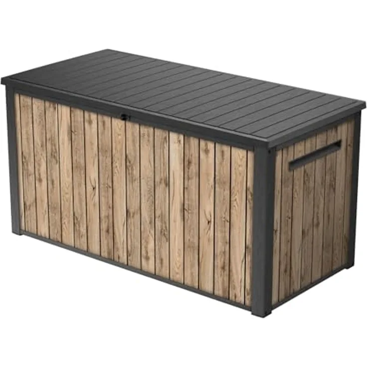 Keter Gartenbox "Sierra" 643L 144x70x73 cm Holzoptik Pinie Deckel bis 272 kg belastbar, Wasserfest, abschließbar