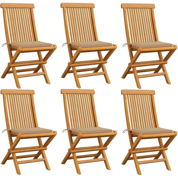 vidaXL Klappstühle mit beigen Kissen, 6-teilig, Massivholz Teakholz 3065593