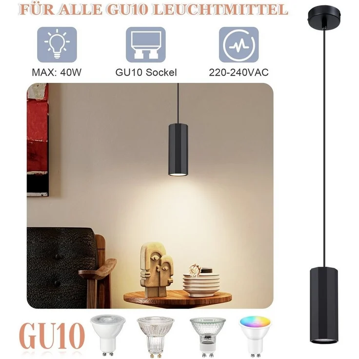 Nettlife Pendelleuchte Hängelampe GU10 Wohnzimmer Pendelleuchte Modern, höhenverstellbar, LED wechselbar, Wohnzimmer Küche Schlafzimmer – Bild 2