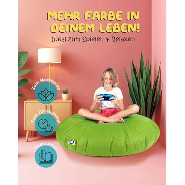PATCH HOME 2-in-1 Sitzsack Sessel - Gaming Bean Bag mit Reißverschluss - Bereits befüllt, Ergonomisch & Robust für Kinder & Erwachsene - Indoor & Outdoor, Wetterfest (Kiwigrün, 155cm) – Bild 5