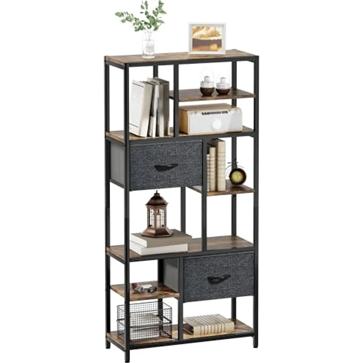 YITAHOME Bücherregal mit Schubladen, 7-stöckiges Standregal mit Stahlrahmen, Bodenstehendes Lagerregal, Industrieregal Aufbewahrungsregal, für Wohnzimmer, Büro, Flur, Küche, Schwarz Regal – Bild 8