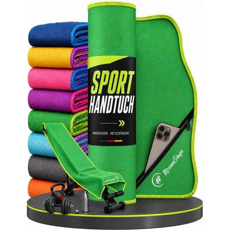 NirvanaShape Sporthandtuch NirvanaShape Mikrofaser Fitnesshandtuch mit Ecktasche und Knöpfen, saugfähig, leicht, schnelltrocknend, für Reisen, Fitness, Yoga, Sauna