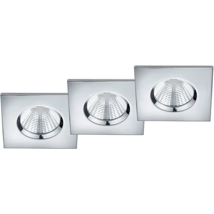 Eckiger LED Einbaustrahler ZAGROS 3er Set dimmbar in Silber Chrom, IP65