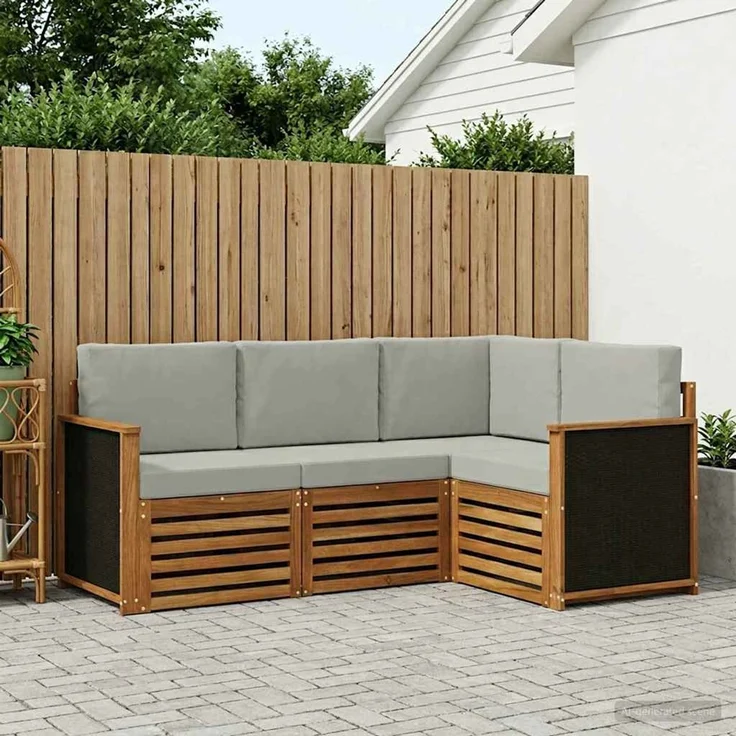 vidaXL Outdoor-Sofagarnitur 4 stk. 4-Sitzer Natur und Hellgrau 3384282 – Bild 1