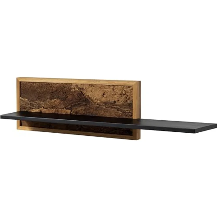 Wandregal 113x23x28 schwarz / natur geölt LINDAU #105 – Bild 1