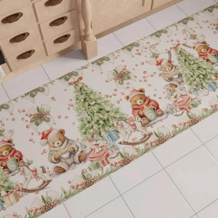 PETTI Artigiani Italiani - Weihnachts-Küchenläufer, rutschfest und waschbar, Weihnachtsteppich 52x180 cm, Weihnachtsbären, Made in Italy
