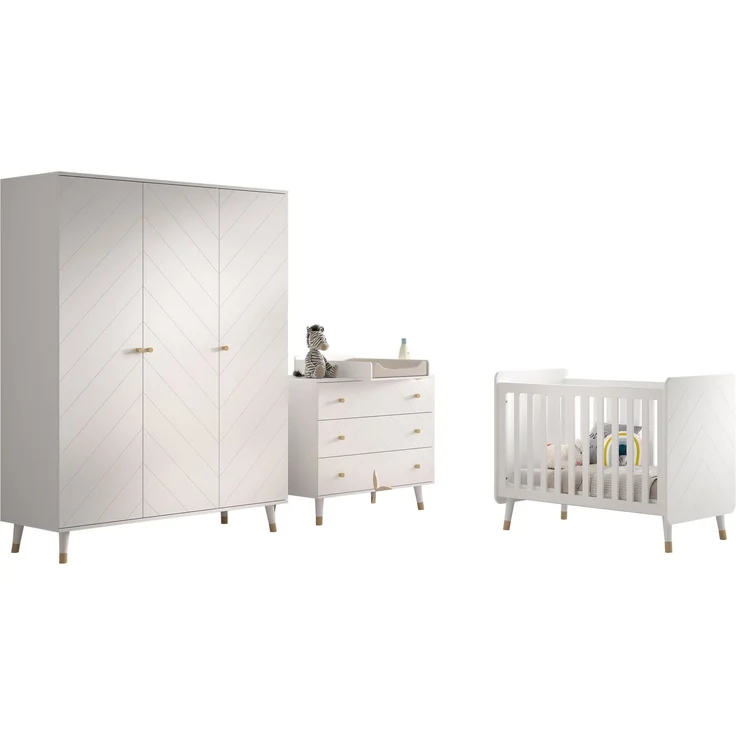 BILLY Babyzimmer-Set, best. aus Kommode, Wickelaufsatz, Babybett 60x120 cm u. Kleiderschrank 3-trg, MDF Satin Weiß lackiert – Bild 7
