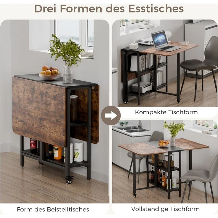 Mondeer Esstisch Klappbarer (1 Tisch), Gestell aus Metall, mit Zwei offene Ablagefächer, Breite 140cm – Bild 3