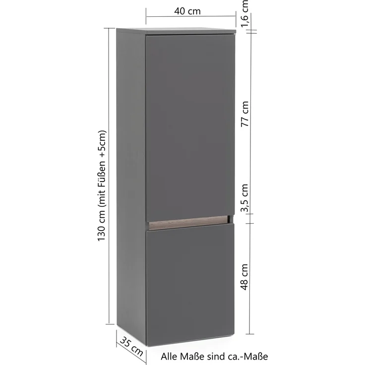 Badschrank 40 cm breit VIDAGO-03 in graphit mit Absetzung in Wotan Eiche Nb, B/H/T: ca. 40/130/35 cm – Bild 8