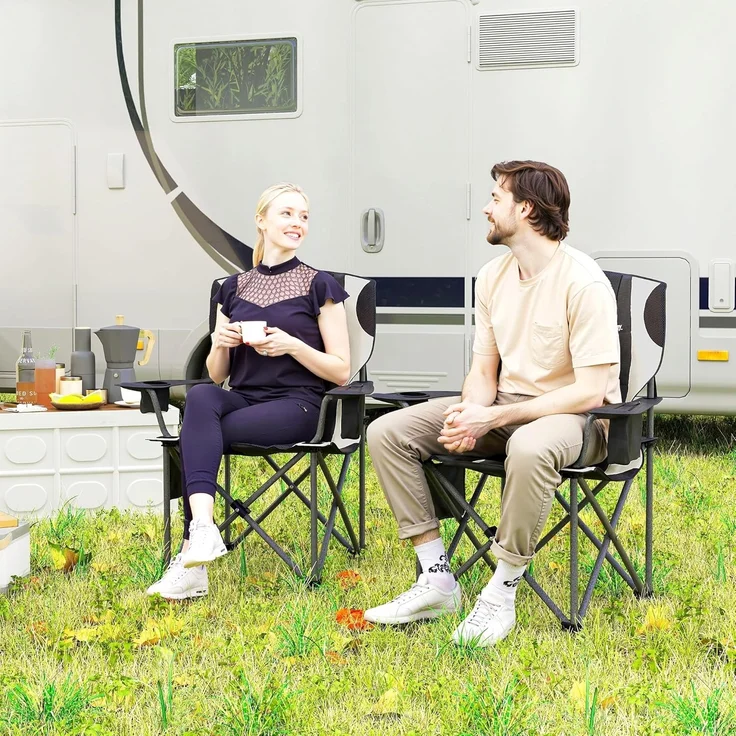 Outsunny Campingstuhl mit Armlehnen Getränkehalter Kopfstütze Kühltasche (2er Set Faltstuhl, 2 St), bis 120kg belast, gepolstert, für Garten, Camping – Bild 8