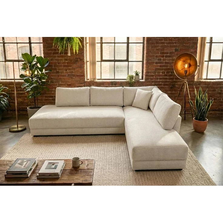 KAWOLA Schlafsofa SADIRA Ecksofa Stoff cremeweiß Recamiere rechts 89 x 209 x 288 cm – Bild 1