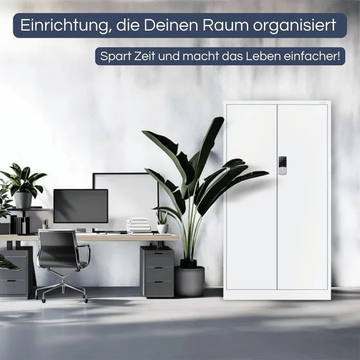 Metallschrank abschließbar ODIS - Zahlenschloss, 5 Ebenen | Aktenschrank Büroschrank Stahl Mehrzweckschrank Werkstatt Werkzeugschrank, 185x90x40cm Weiß – Bild 3