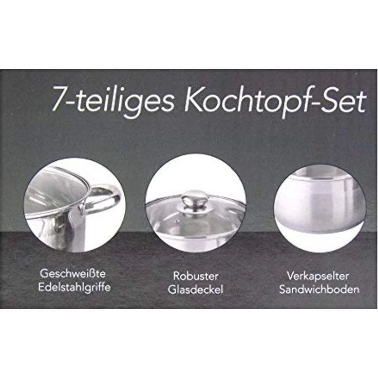 Michelino Topf-Set Kochtopfset Denver aus Edelstahl für alle Herdarten geeignet, Edelstahl (7-tlg), für alle Herdarten auch induktion – Bild 4