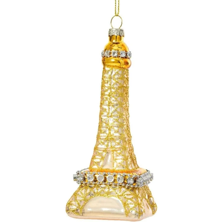 Christbaumschmuck Eiffelturm Paris gold Christbaumanhänger Echt Glas Weihnachten – Bild 1