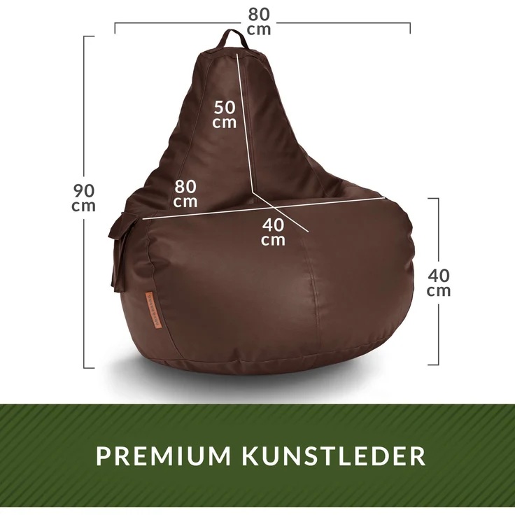 Green Bean® Sitzsack aus Kunstleder mit EPS Perlen Füllung - 90 x 80 x 70 cm - Bean Bag - Gaming Chair Rückenlehne - Dunkelbraun – Bild 4