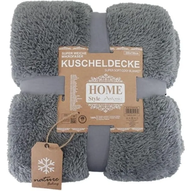 Teddy Kuscheldecke 150 x 200 cm » warme Wohndecke in Kunstfell-Optik | flauschige Mikrofaser Decke - Dunkelgrau