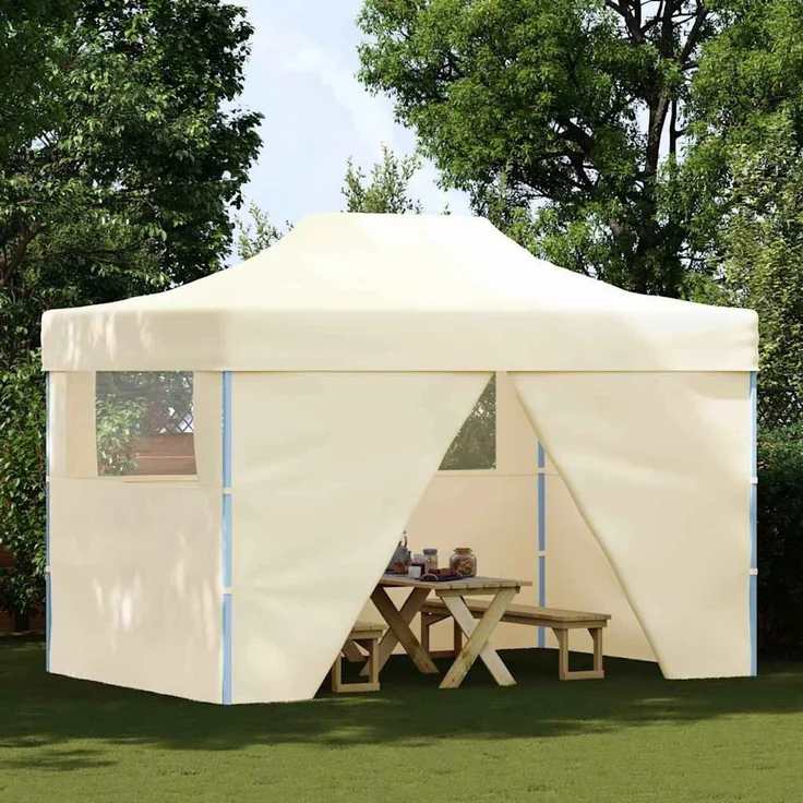 Profi-Partyzelt Faltbar, Gartenzelt mit 4 Seitenwänden 3x4 m Stahl Creme – Bild 2