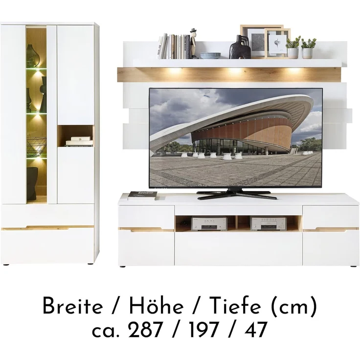 Innostyle Wohnwand MEAGAN - Wohnzimmer in Weiß-Artisan Eiche – Bild 5