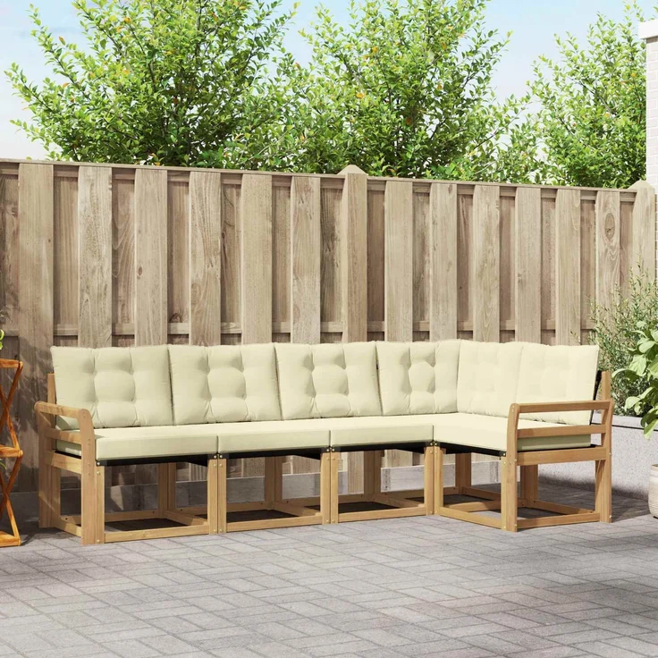 vidaXL Outdoor-Sofagarnitur 5 stk. 5-Sitzer Weiß und Creme 3389476 – Bild 1