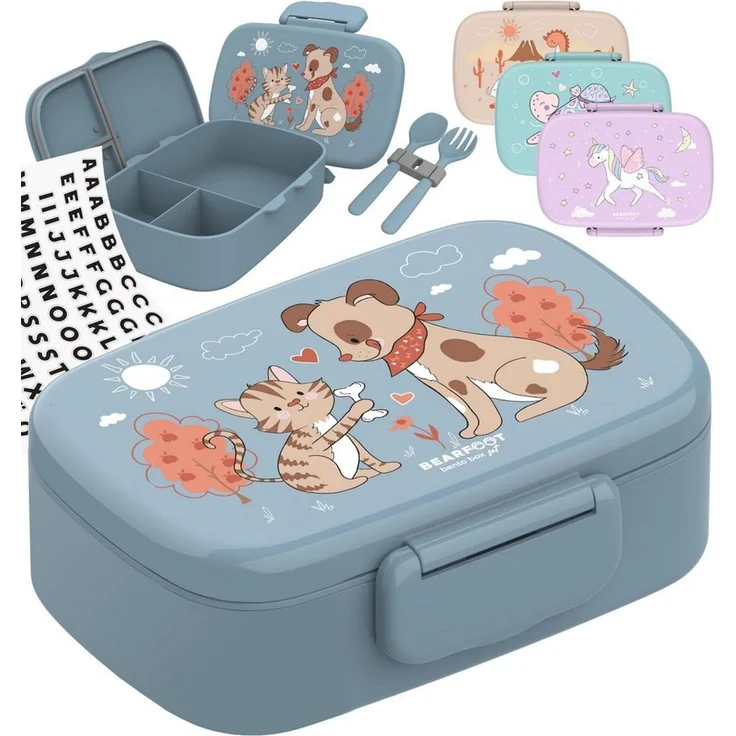 BEARFOOT Lunchbox Brotdose Kinder Fächern, leicht & auslaufsicher - Hund Katze, Kindergarten und Schule - Mädchen und Jungen, Vesperbox, Snackbox