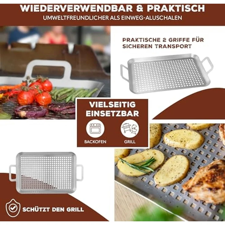 Bremermann Grillplatte, Edelstahl grau, 43 x 25 x 5 cm – Bild 2