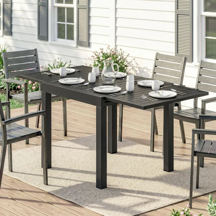 Ausziehbarer Gartentisch für 4–6 Personen mit integrierter Verlängerung, Aluminium, 80–160 x 80 cm, schwarz – Bild 4