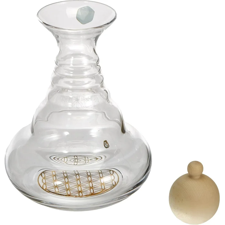 Karaffe Alladin 1,3l Gold - Blume des Lebens - Zirbenholzstöpsel - mundgeblasen – Bild 3