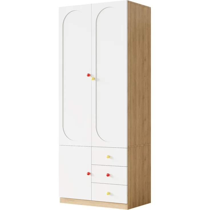 CHICFURN Kleiderschrank-Set 80x200x50 cm mit 2 Türen und Ablageregal 50x200x50 cm Weiß+Natur – Bild 5