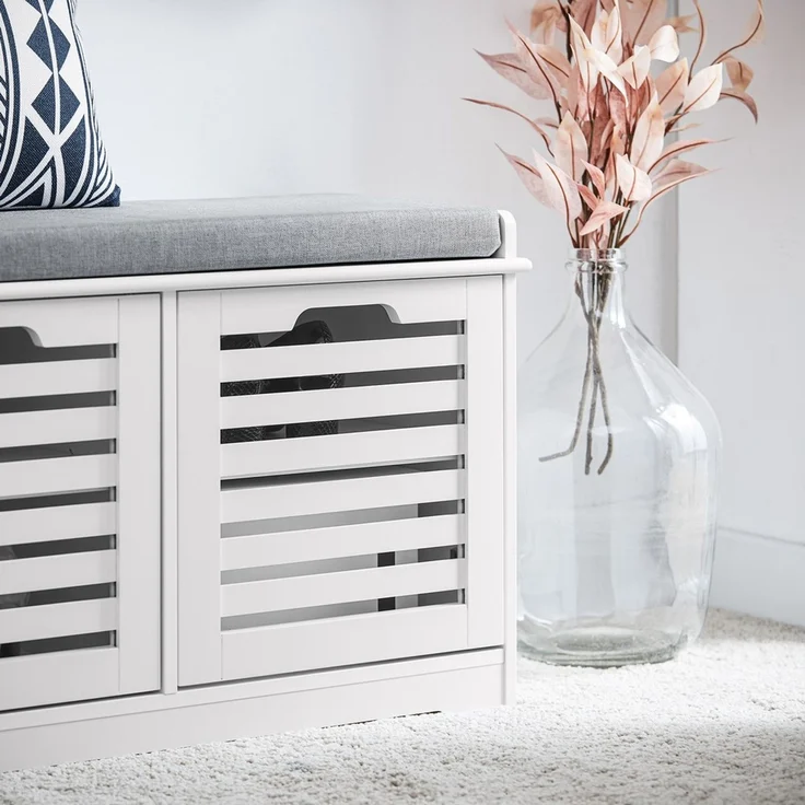 SoBuy FSR23-II-W Schuhbank, MDF, Lackiert, Weiß, 71 x 43 x 35 cm – Bild 7