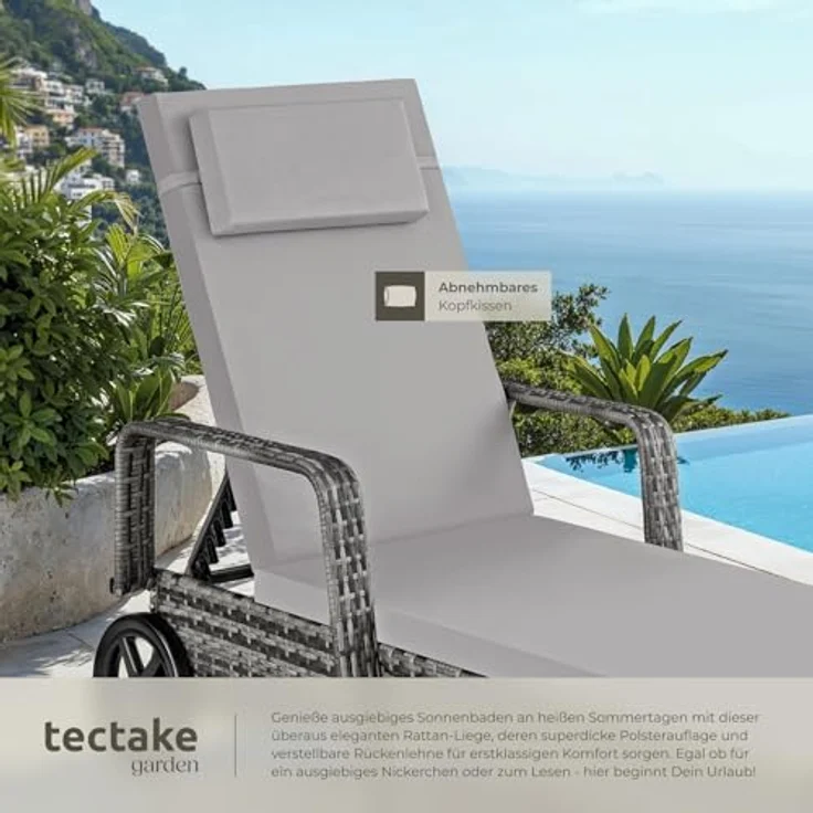 tectake Gartenliege Rattan Sonnenliege, 1, 1 St, 1tlg, widerstandsfähig – Bild 7